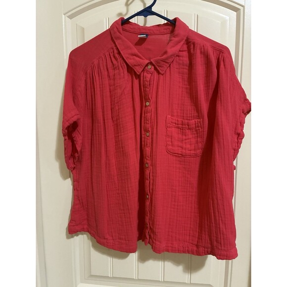 Old Navy Set Women’s Large Gauze Cotton Button Up Shirt Tie Pants Set Pink - Picture 2 of 5